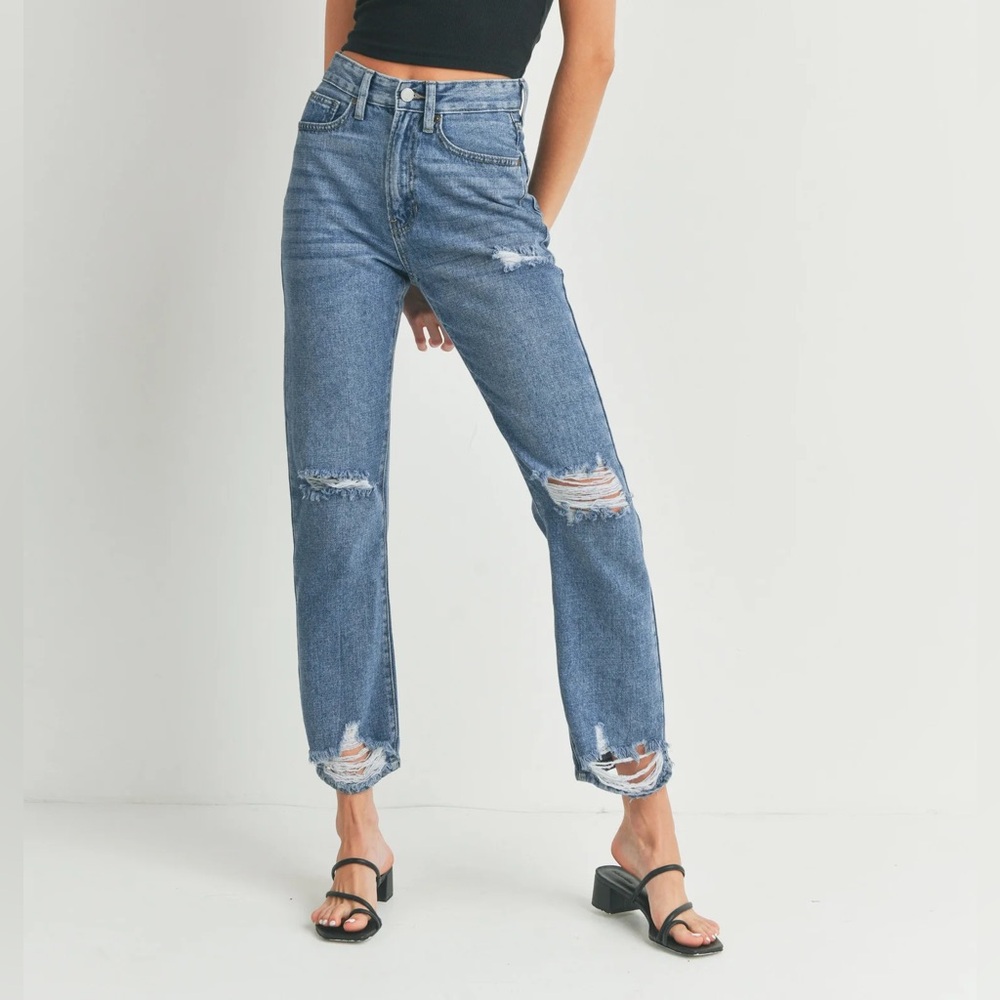 NEW Just Black Denim Distressed Straight Leg Jeans Size 29